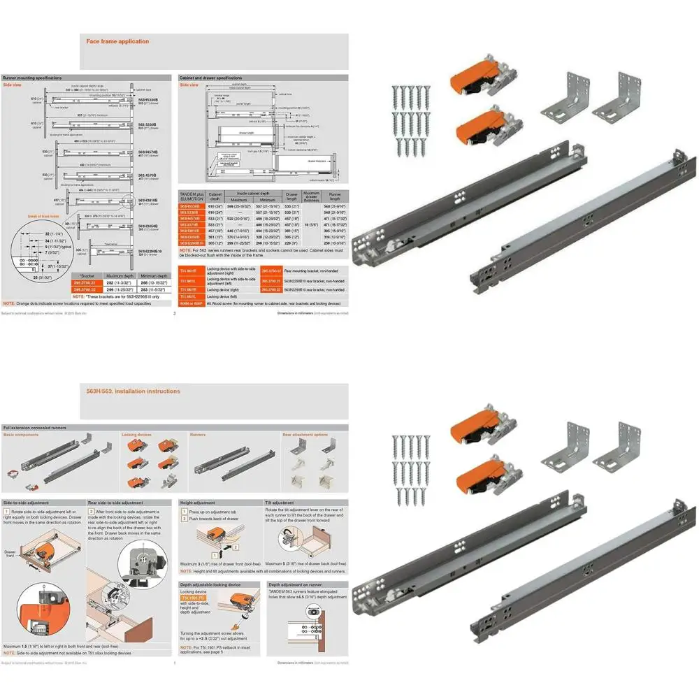 

Set of 6 21 Heavy-Duty Slides with Locking Mechanism, Mounting Brackets, Screws, and Manual