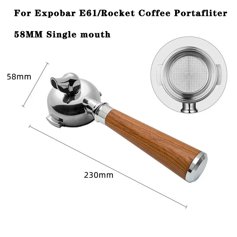 NONE 58MM 2 Ohren Kaffee Siebträger für Expobar E61/Rocket Edelstahl Griff Filter Universal Einzel/Doppel auslauf Kaffee Werkzeug 10