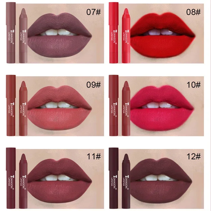 12 colori impermeabili rossetti opachi matita lunga durata Sexy nudo rosso marrone rossetto antiaderente tazza trucco labbra tinta penna cosmetica