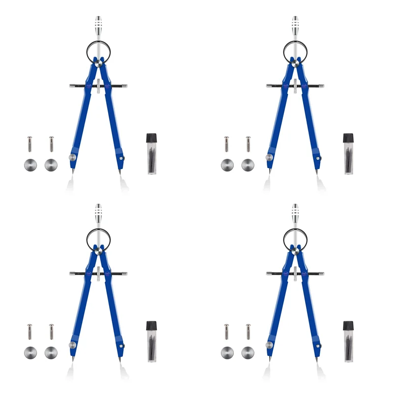 4X Professional Compass, Compass Geometry Set With Lock, Math And Precision Compass, Metal And Durable(Blue)