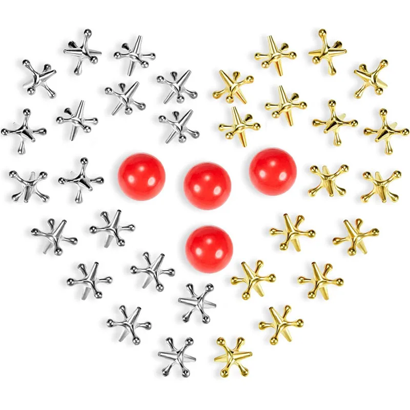 Metal Jacks Game with Bouncy Ball Classic School Family Entertainment Party Favors Hand Eye Coordination Toys For Adults & Kids