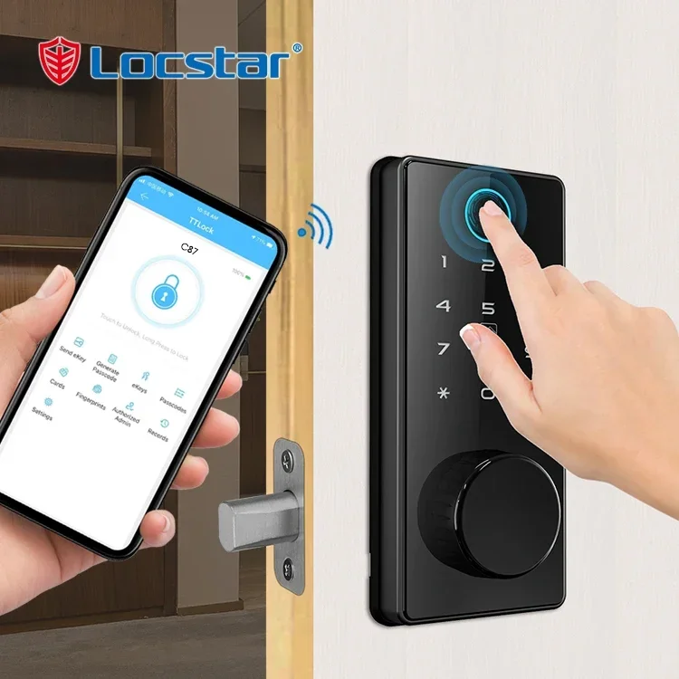 004 Locstar Security Cerradura Inteligente Electronic Number Password Biometric Fingerprint Digital Smart Door Lock For Wooden D