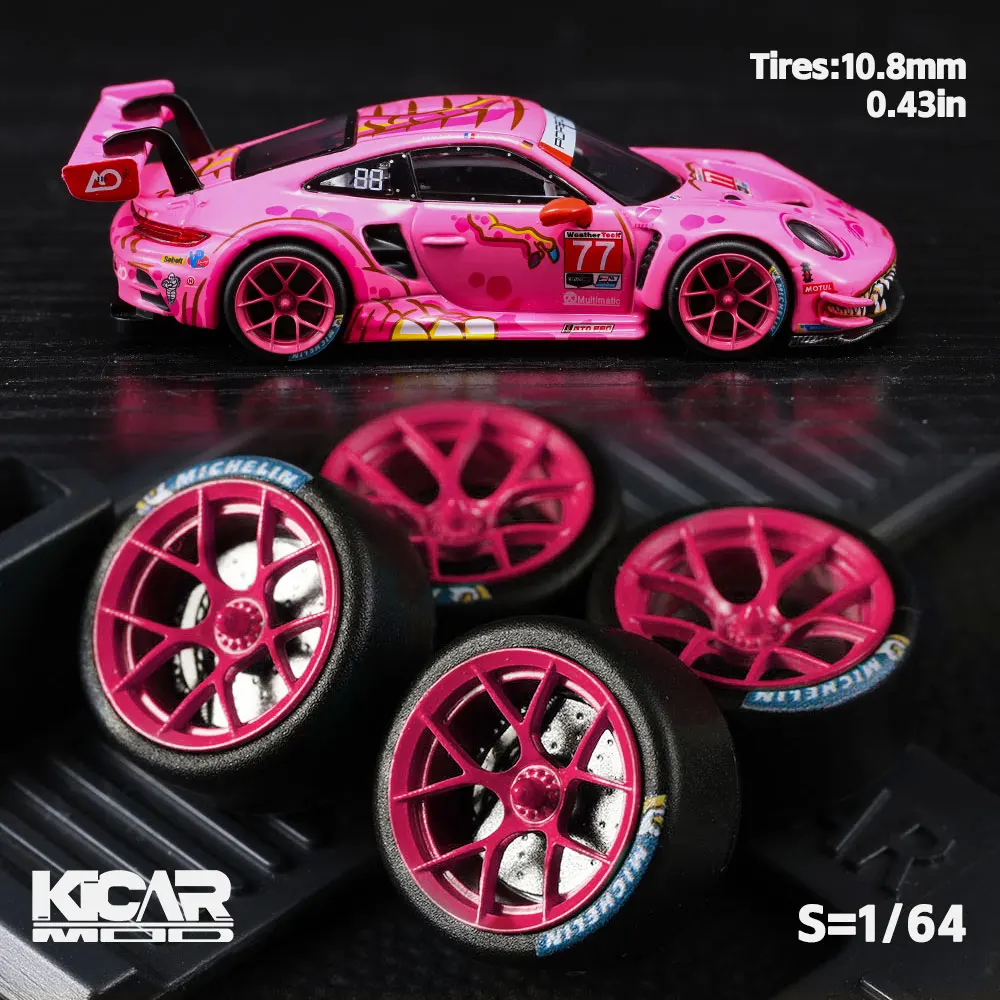 1/64 Model Car Wheels with Rubber Tires Dynamic Bearing Resin Rims 10.8mm Diameter Parts for MINIGT Diecast Model Cars