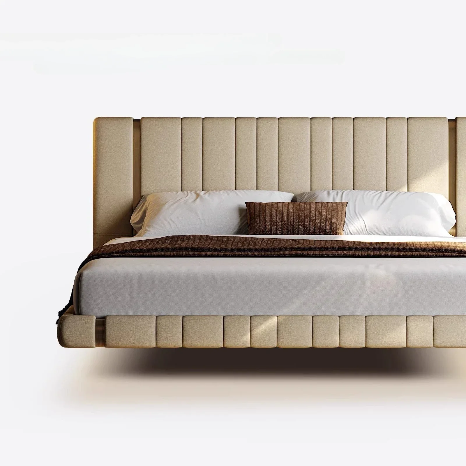 Piano key suspension bed master bedroom villa large flat master bedroom Italian minimalist full leather