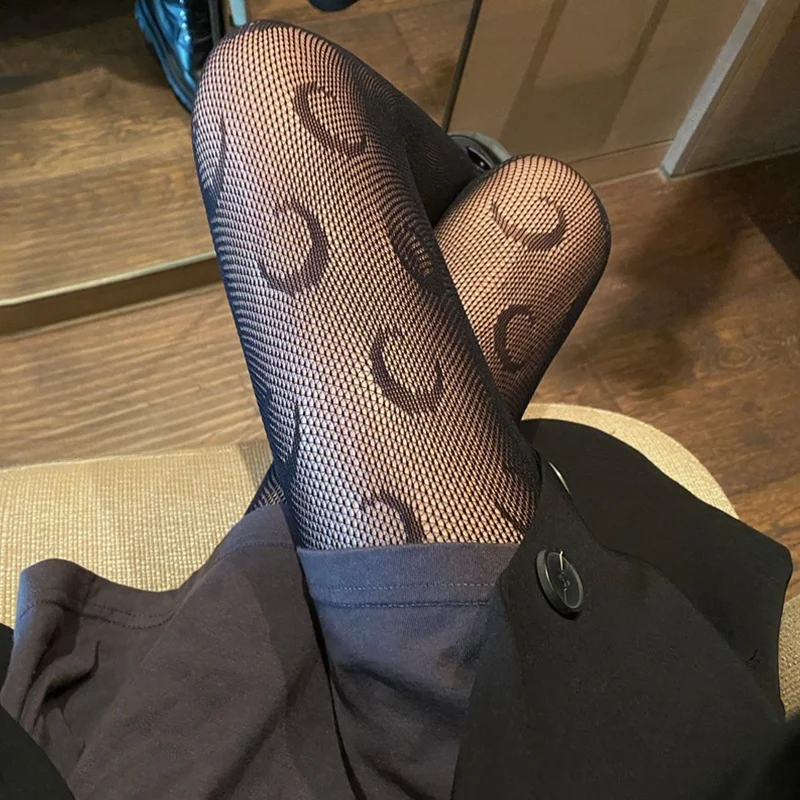 

Sexy Moon Pattern Tights Women's Autumn Winter Thin Fashionable All-Match Outerwear Elastic Fishnet Leggings Korean Style