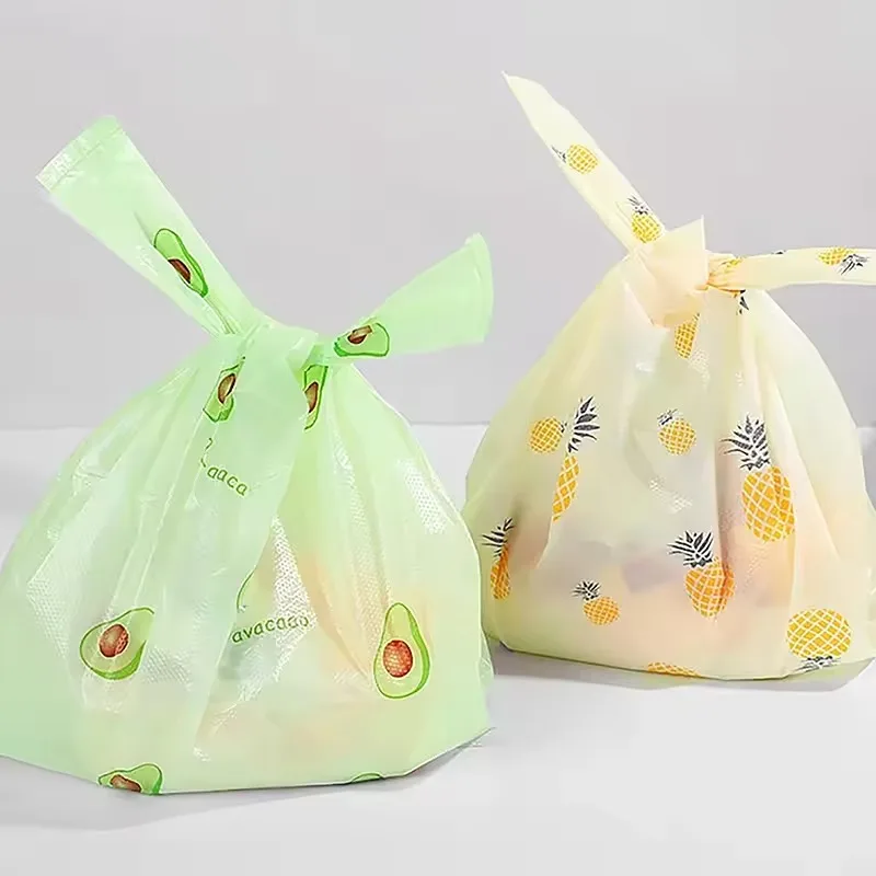 50/100 Stück bunte Plastiktüten mit Griffen, niedliches Fruchtmuster, für Küche, Einkaufen, Party, Geschenkverpackung, Aufbewahrung zu Hause, Müllbeutel – Detail 4