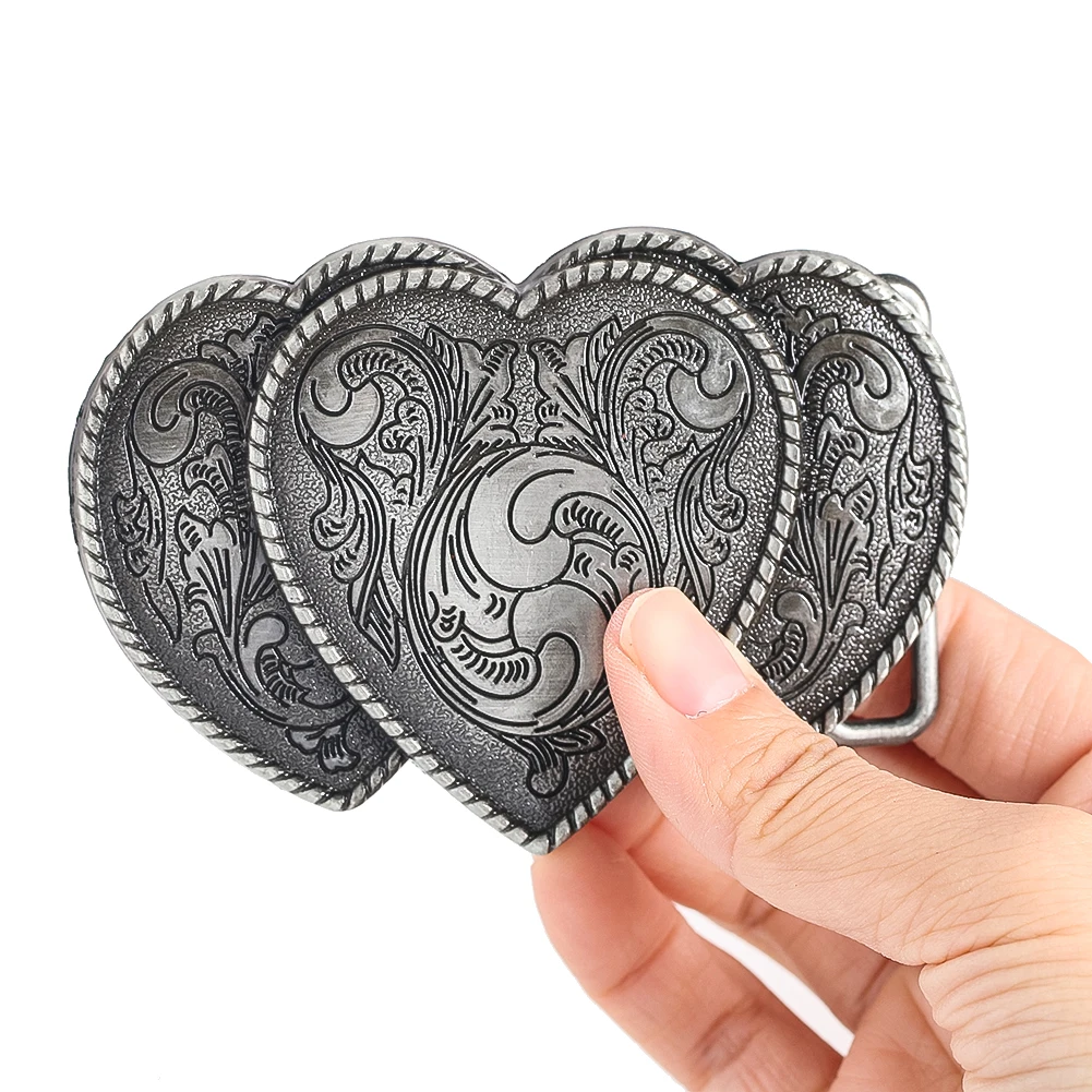 3D Metal Heart Belt Buckle Leather Craft Retro Men's Clothing Accessories Belt Fastener Badges Diy Western Cowboy Belt Buckle