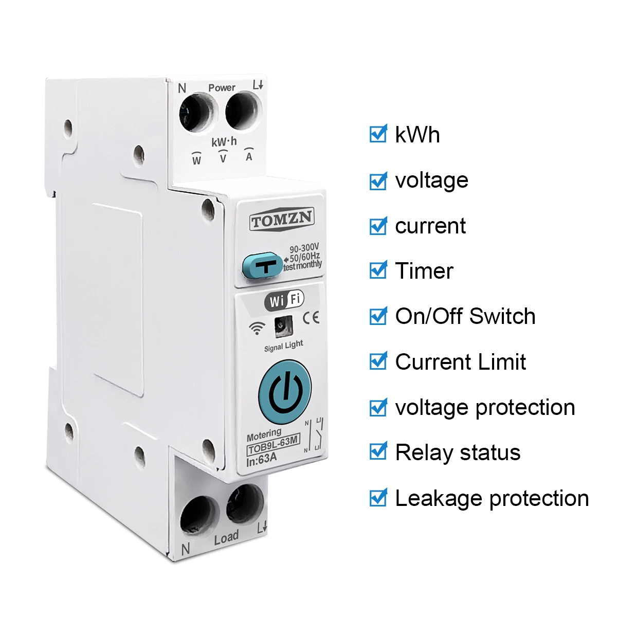 TUYA 63A TOMZN 1P+N WIFI Smart Switch Energy Meter Metering Circuit Breaker voltage current leakage protection Relay MCB