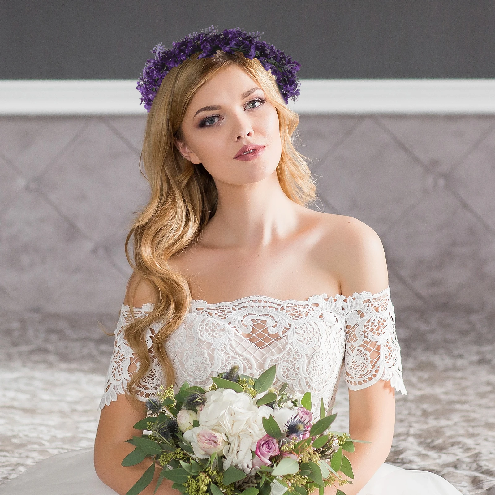 

Floral Headband Bridal Wreath Garland Lavender Flowers Simulation Realistic Texture Non Toxic Dye Fade Resistant Wedding