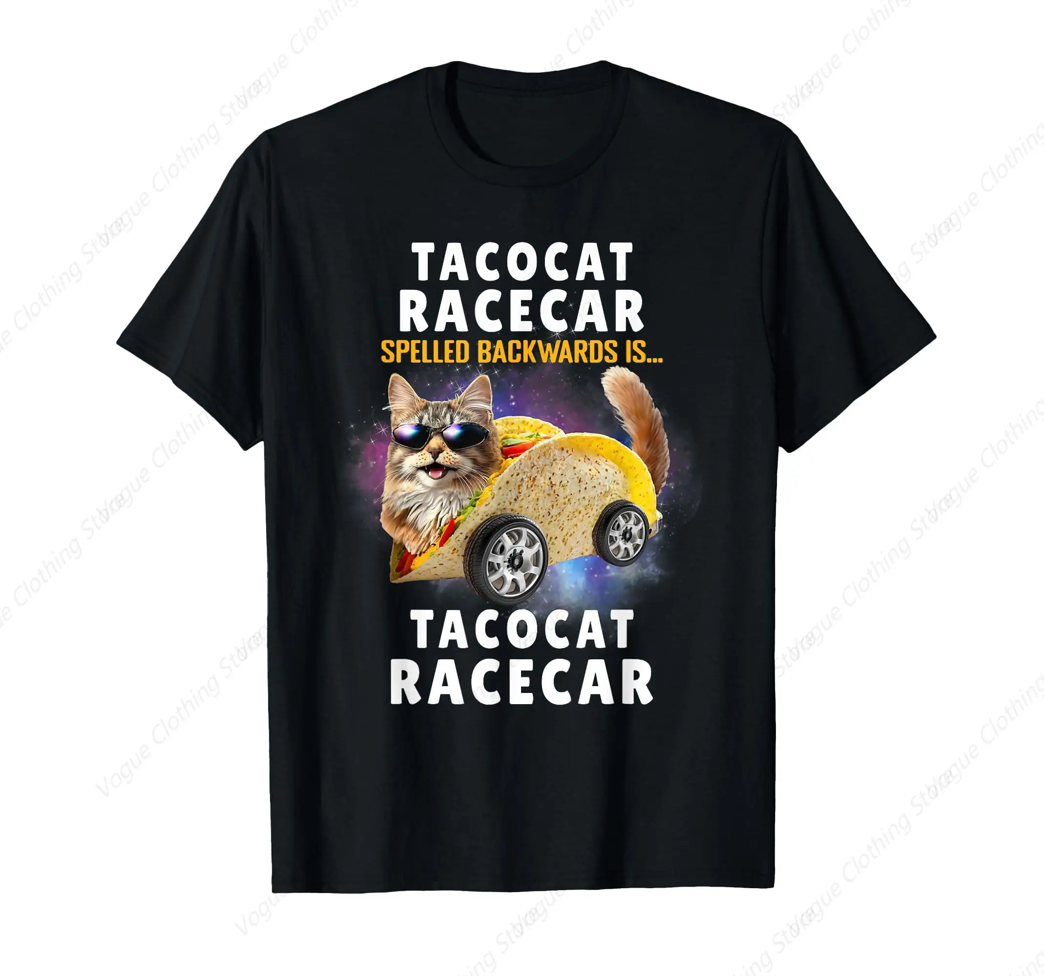 Tacocat Racecar Spelled Backwards Funny Mexican Car Taco Cat T-Shirt Short Sleeves Cotton Tee Round Neck Leisure Daily Clothing