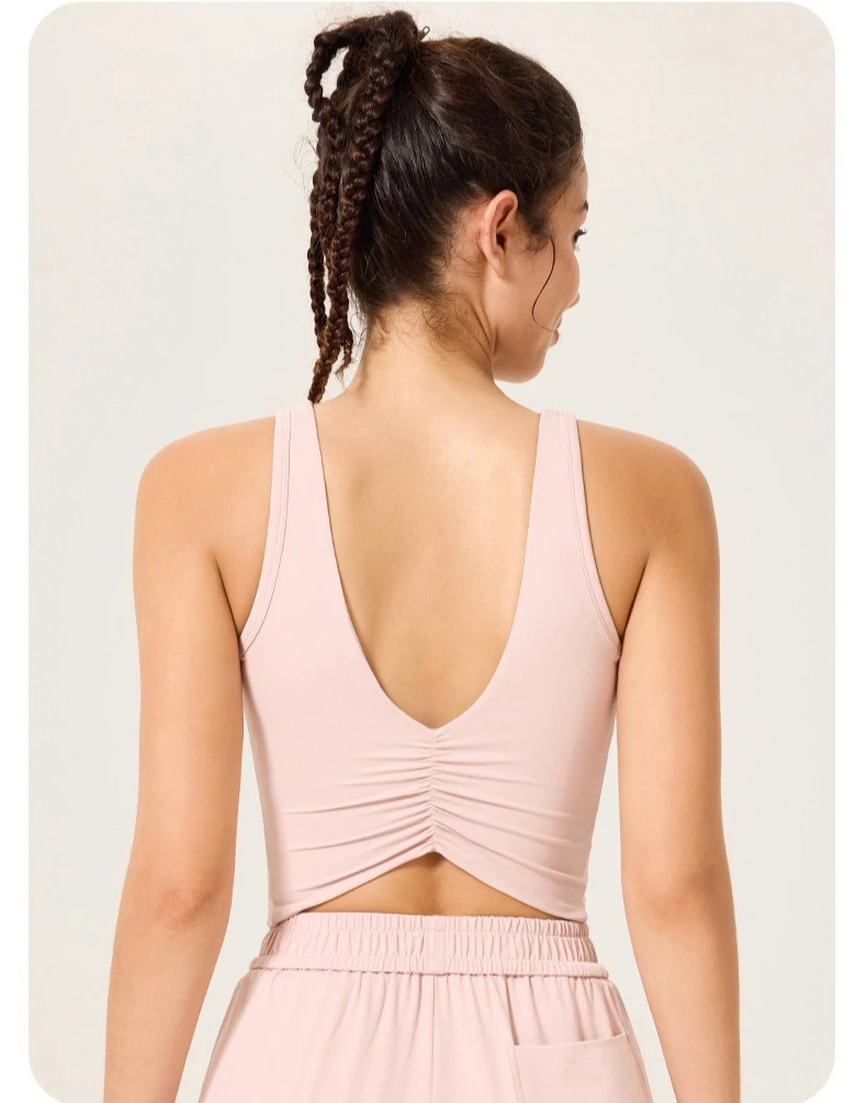 Women's Waist Slimming Sports Bra Shock-Absorbing U-Shape Back High Elasticity Chest Cushion Fitness Top
