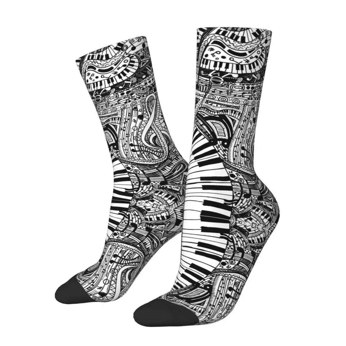 Funny Classical Music Doodle Nocturne By Chopin Piano Keyboard Basketball Socks Middle Tube Socks for Women Men Sweat Absorbing