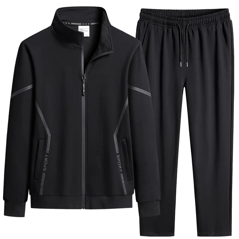 Set di abbigliamento sportivo da uomo in 2 pezzi taglie forti: colletto rialzato traspirante ad asciugatura rapida per palestra, corsa e abbigliamento casual primaverile