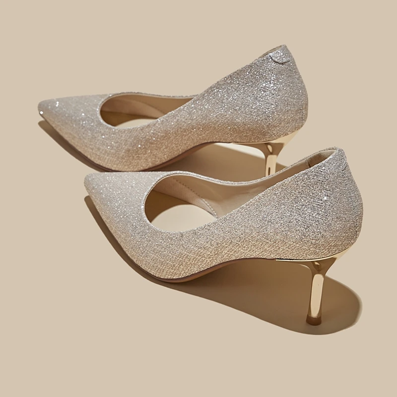 AIYUQI Women's Crystal Pointed Toe Stiletto Wedding Heels