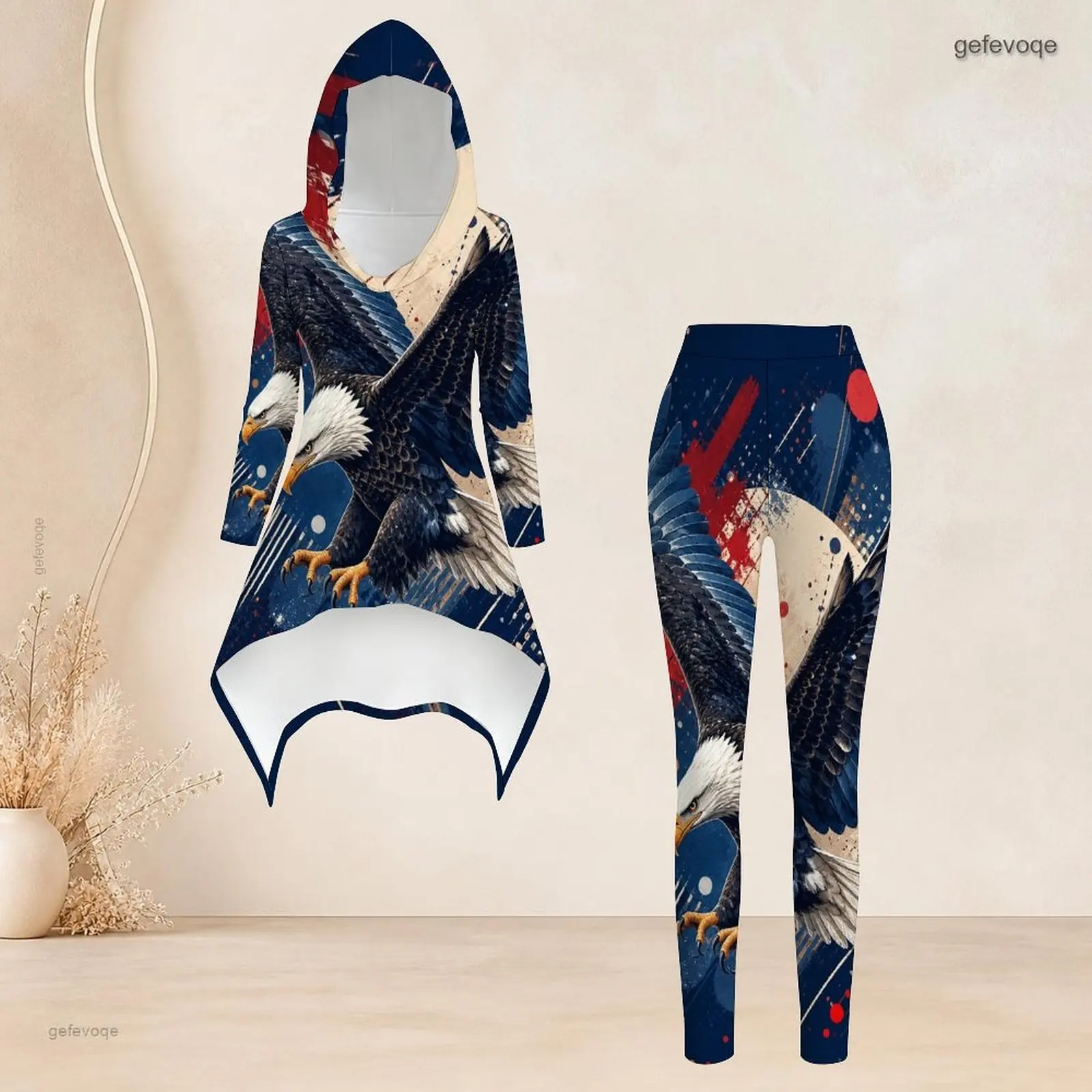 Fashion Women Casual 2 Piece Set Hooded Long Sleeve Hi Lo Asymmetrical Tunic Top Matching High Waist Slim Leggings T Daily Suit - view 6