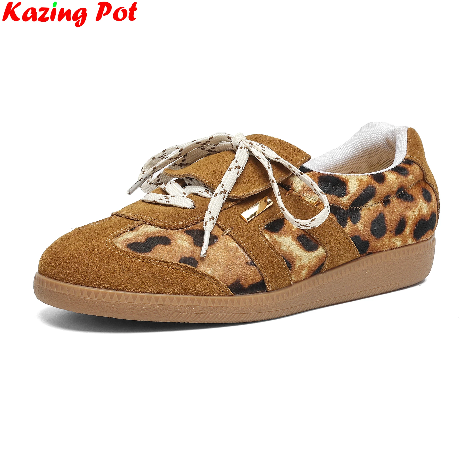 

Plus Size 34-43 Leopard Round Toe Lace Up Summer Autumn Casual Shoes Loafers Low Heels Dating Sneakers Women Vulcanized Shoes