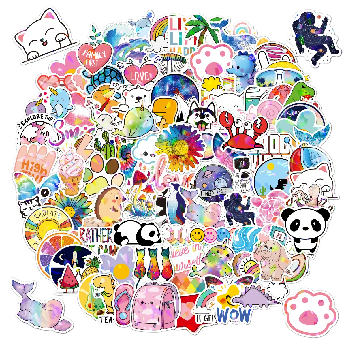 Holographic Laser Stickers Ins Fresh Aesthetic Waterproof Vinyl Decals for Water Bottle Suitcase Laptop Phone Case Creative