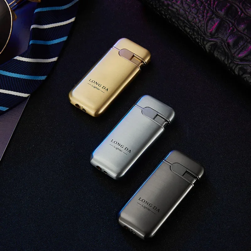 Metal Windproof Direct Blue Flame Lighter Small And Light Butane Gas Outdoor Cigarette Lighter Portable Cigarette Accessories