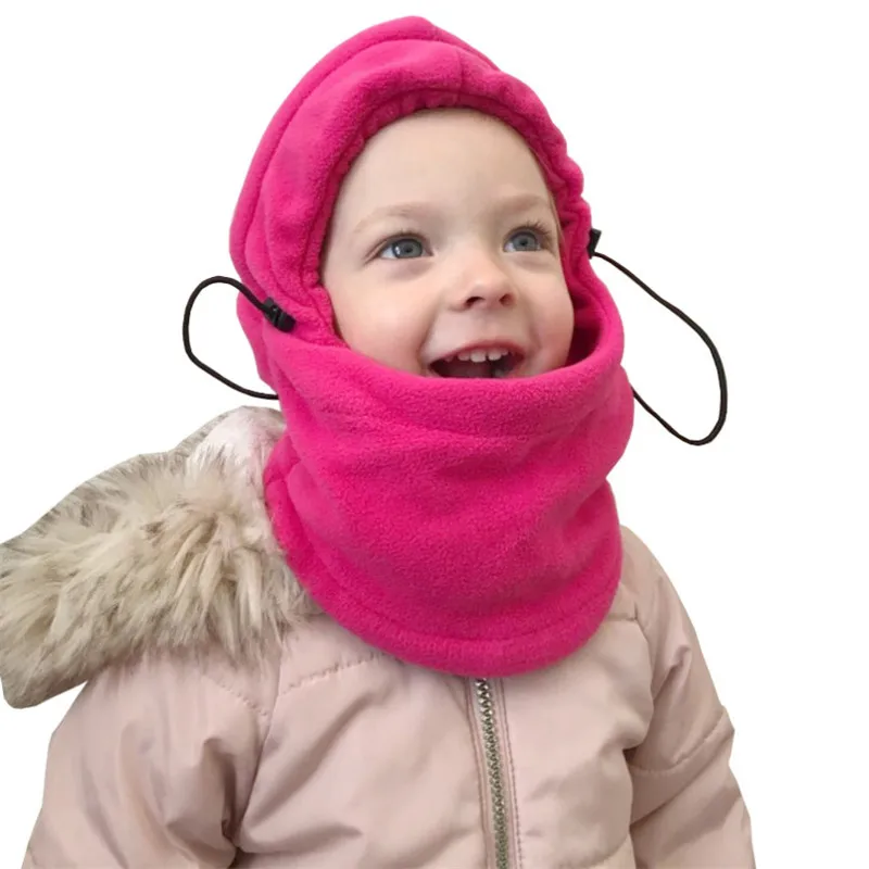 Plush Winter Baby Hat Warm Fleece Balaclava Hat for Boys Girls Outdoor Windproof Hat with Scarf Thicken Kids Hooded Cap