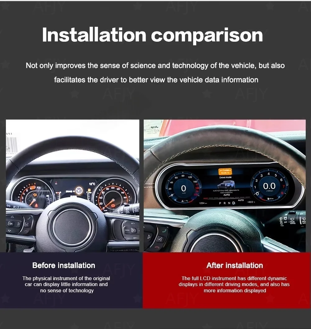 For Jeep Wrangler 2018 2019 2020 -2023 Car LCD Dashboard Digital Cluster Virtual Cockpit Instrument Speedometer Multifunctional