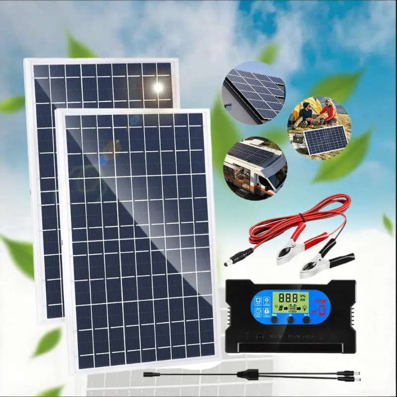

2pcs Polycrystalline Outdoor Rechargeable 10W12V18V Plus Controller Set, Suitable for Mobile Phone Fast Charging Solar Panels