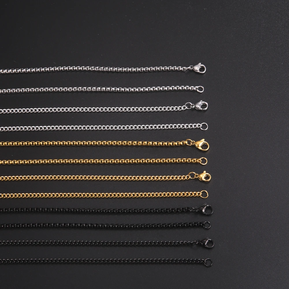 Skyrim Fashion 60cm Long Box Chain Necklace Men Stainless Steel Black Gold Color Link Chains Basic Punk Jewelry Wholesale