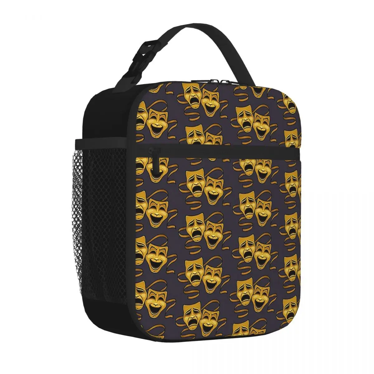 Gold Comedy And Tragedy Theater Masks Lunch Bags Insulated Bento Box Portable Lunch Tote Leakproof Picnic Bag Cooler Thermal Bag