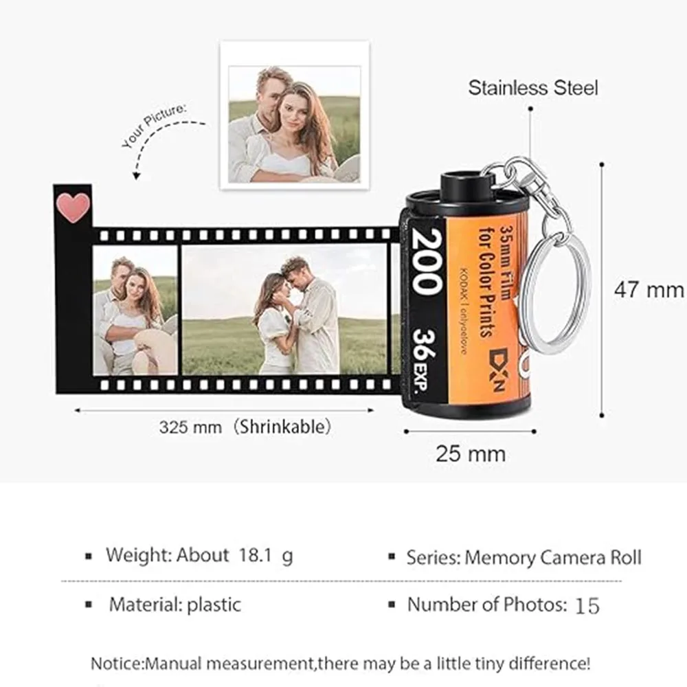 1pc Personalized Custom Photo Picture Camera Film Roll Keychains with Photo Reel Album, Personalized Gifts with MultiPhoto