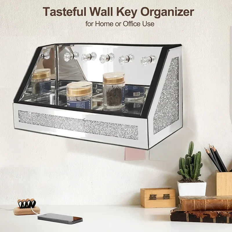 Storage rack Multifunctional wall-mounted items Storage Crystal hook Broken diamond Mirror porch decoration