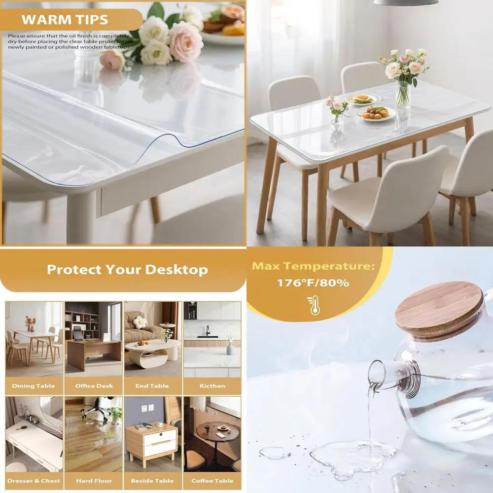 40x80 Inch 1.9mm Thick Waterproof PVC Table Cover - Durable Protector for Dining, Kitchen, Writing, and Coffee Tables