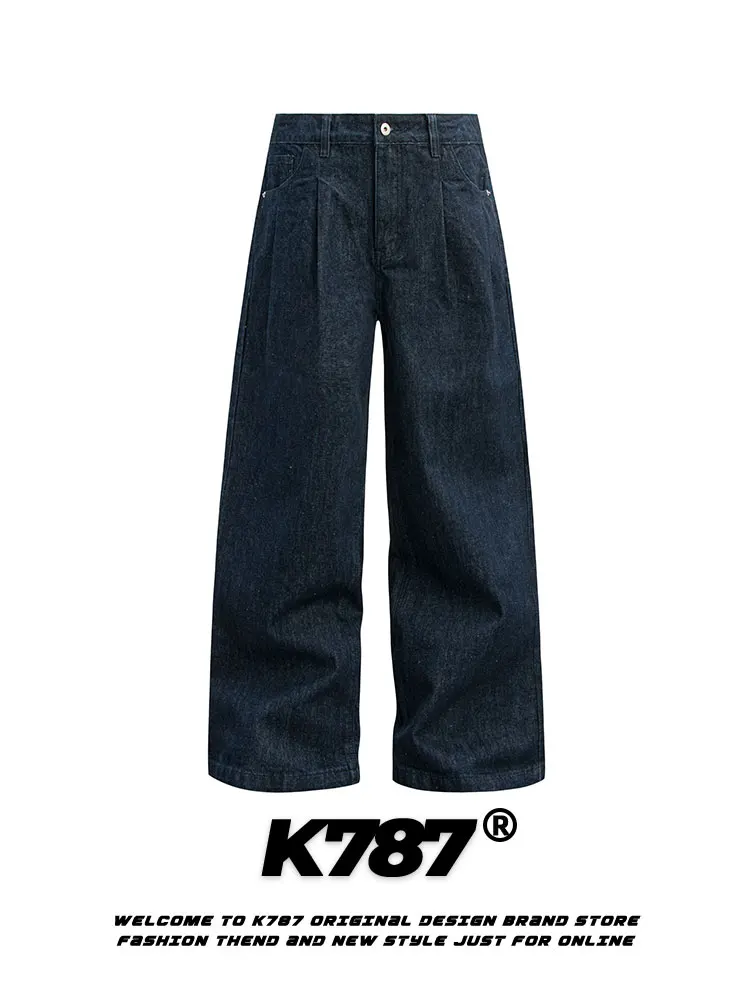 

American Sle High Waist Wide Leg Jeans Casual Versatile Men Women Loose Straight Cut Cotton Polyester Blend Spring Wear