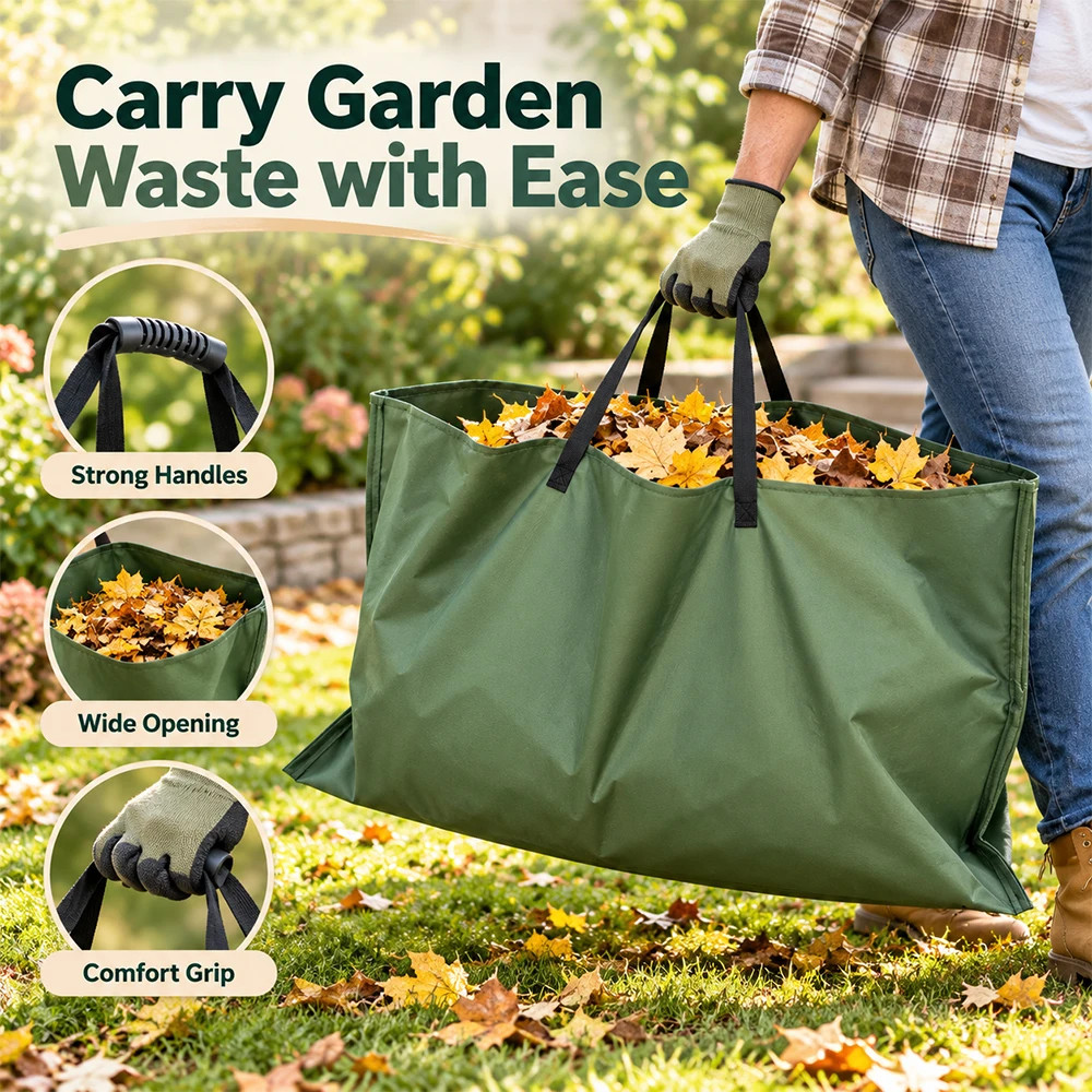 Leaf Collection Bag 2 in 1 Foldable Leaf Collecting Mat 150×120cm, 600D Oxford Cloth  Reusable Yard Waste Bag with Han