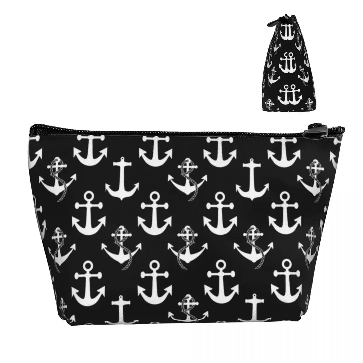 Black And White Nautical Anchor Travel Cosmetic Bag Sailing Sailor Makeup Toiletry Organizer Lady Beauty Storage Dopp Kit