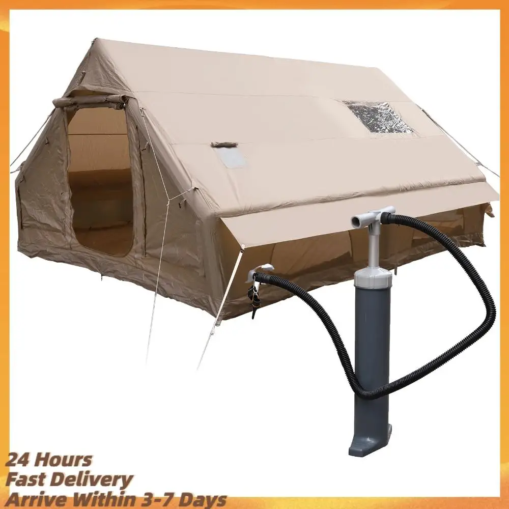 

Easy Setup Glamping House with Mesh Windows & Pump Warm Roof Tent 130 Square Feets with Stove Jack for Outdoor Hiking Camping