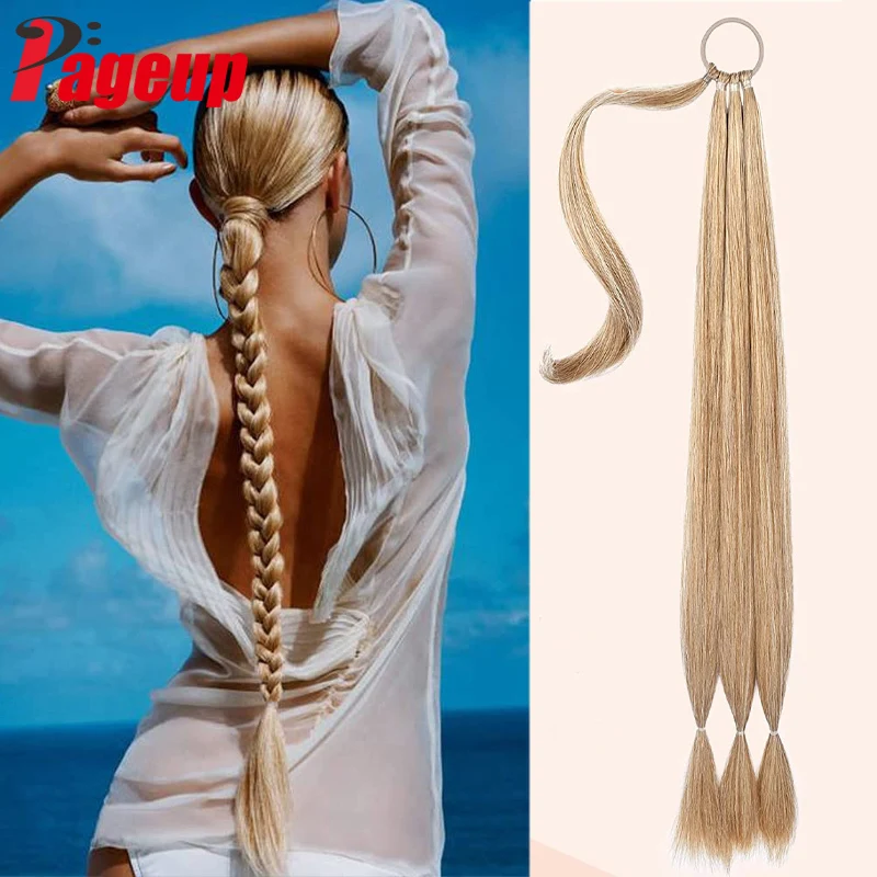 

Pageup Long Synthetic Braided Ponytail Extension Straight Wrap Around Hair Ponytail Natural Soft Hair Piece for Women Daily Wear