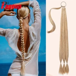 Pageup Long Synthetic Braided Ponytail Extension Straight Wrap Around Hair Ponytail Natural Soft Hair Piece for Women Daily Wear