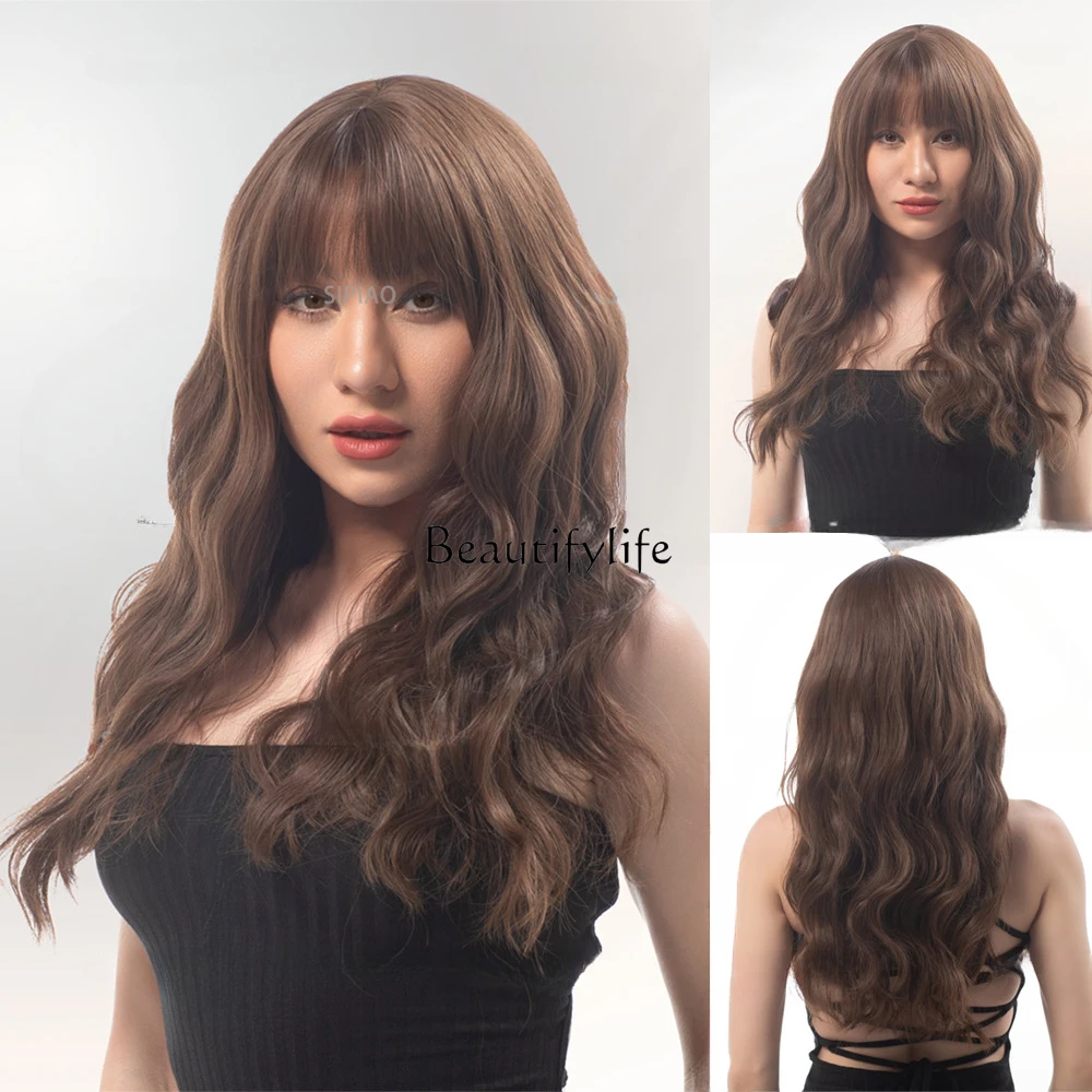 

Wig girl gradual change brown style with bangs long curly hair