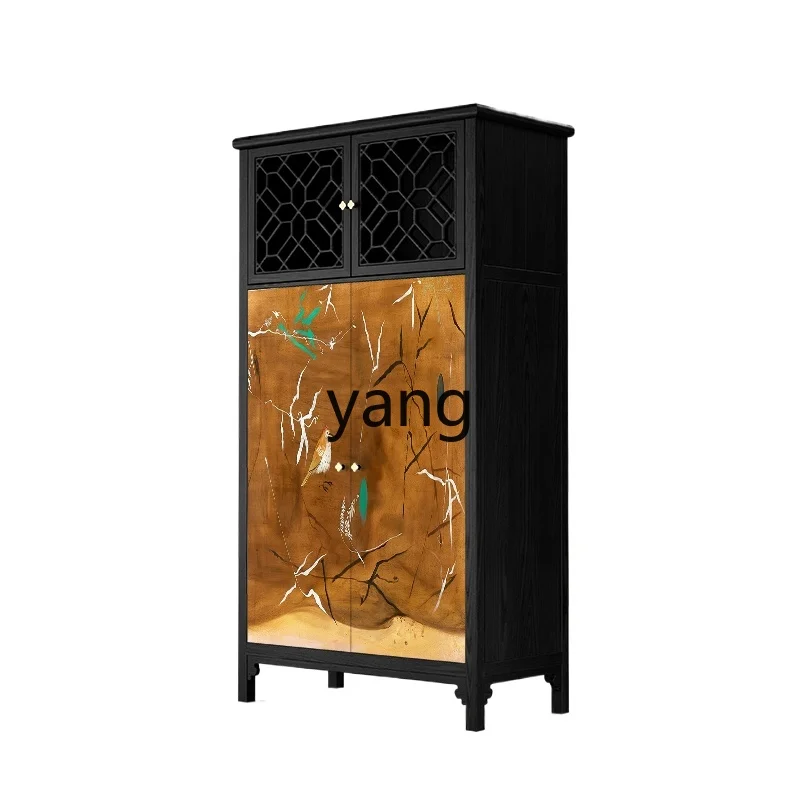 

LH new Chinese flower and bird solid wood wardrobe bedroom home dining side locker against the wall