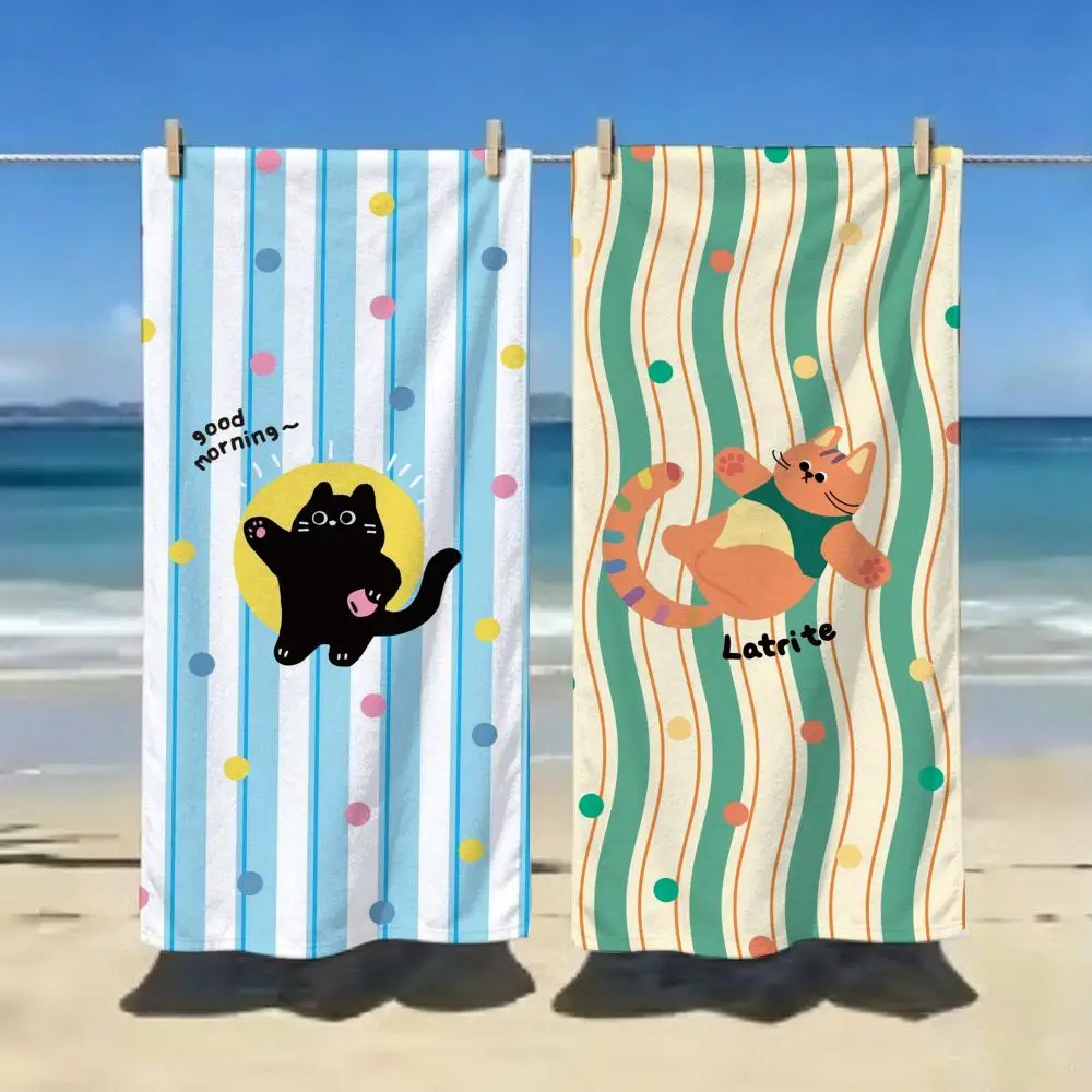 Cute -Striped Kitty Daily Towel ultra-fine fiber quick drying absorbent bath towel, outdoor swimming sports towel
