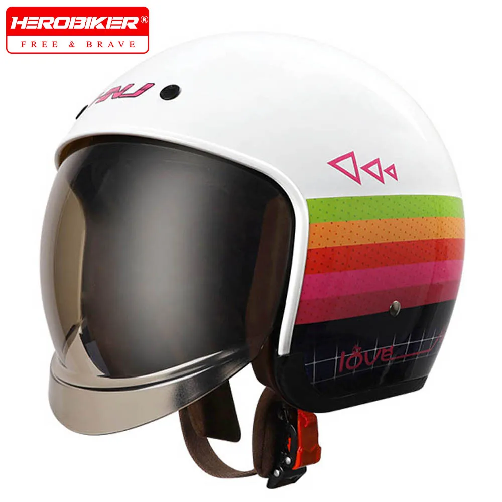Mezzo Casco Moto Vintage Cascos De Motos Lente Incorporata Mezzo Casco 3/4 Casco Moto Motocross Casco Leggero Approvato Dot