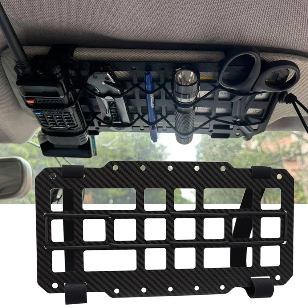 New Carbon Fiber Tactical Car Visor Organizer EDC Tool Hanger For Vehicle, SUV, Truck Rigid Molle Panel Hunting Airsoft Gear