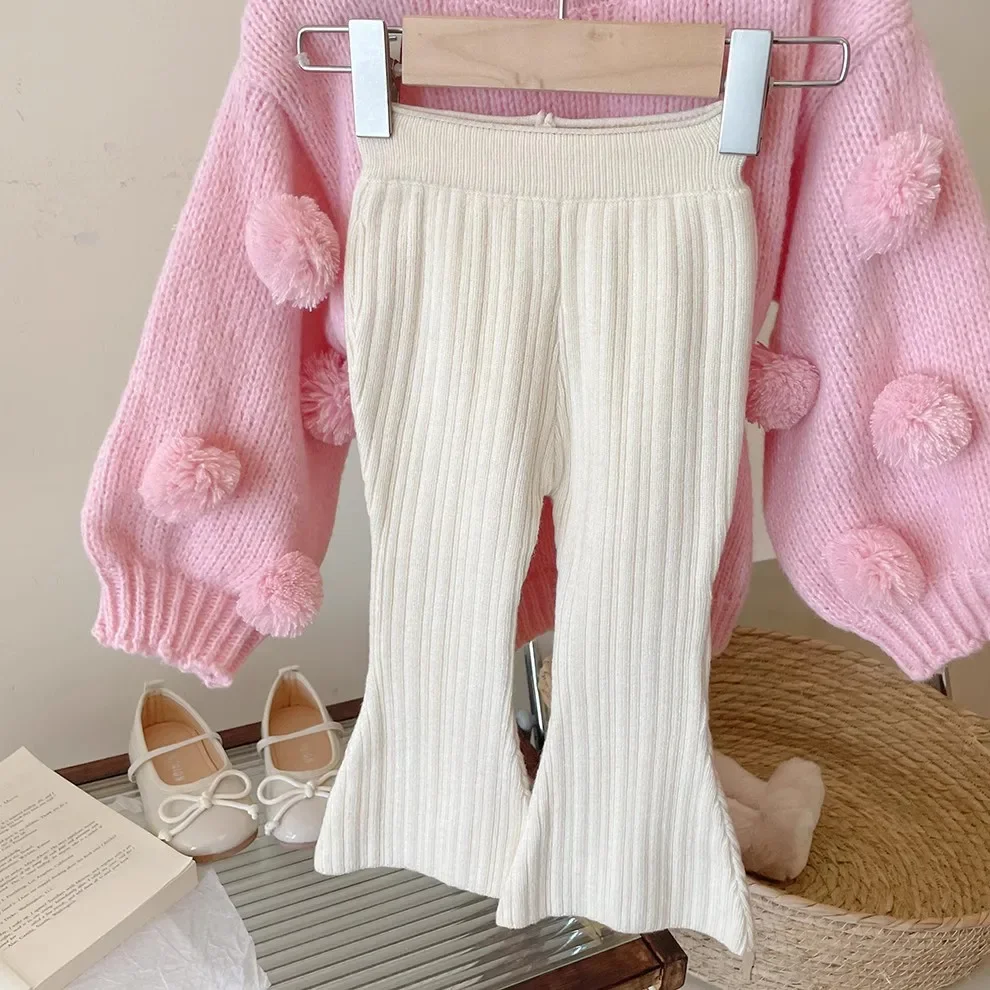 Girl Pants Autumn New 2024 Solid Knitted Bell Bottom Pants Skinny Casual Simple Fashion Sweet Korean Active Vintage Comfort Cute