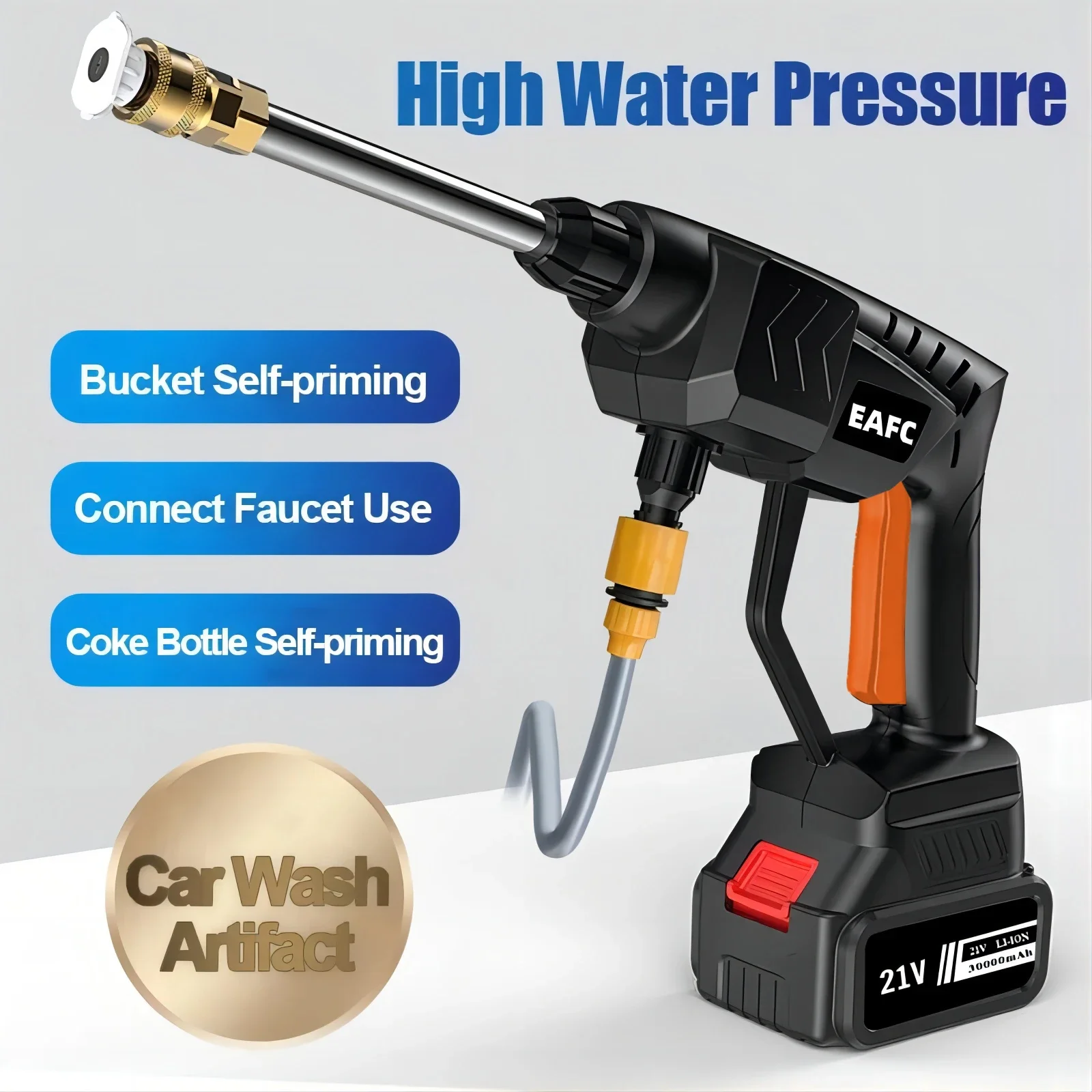 60Bar 21V Cordless High Pressure Car Wash Washer Gun 20000mAh Car Wash Gun Electric Water Gun Machine