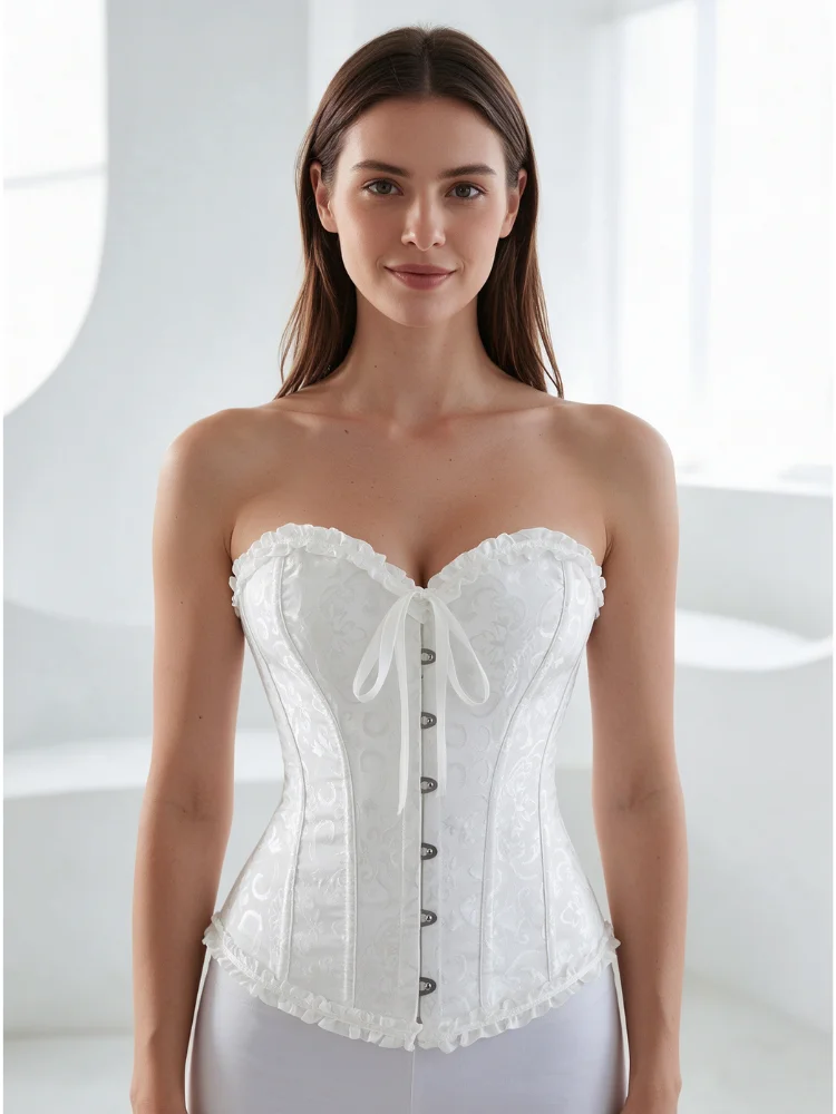 Damen-Bustier-Korsett im viktorianisch-gothischen Stil mit Jacquard-Vorderseite und Busk, Taillenformer für Halloween-Partys – Detail 26