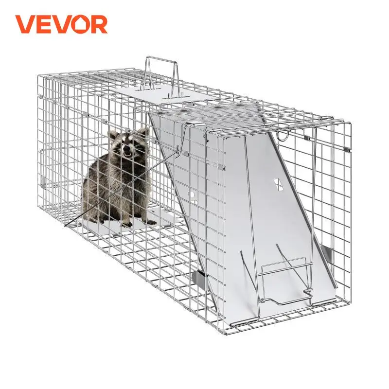 VEVOR 24/31/42/50in Live Animal Cage Trap Folding Humane Cat Trap Galvanized Iron with Handle for Rabbits Squirrels Groundhogs