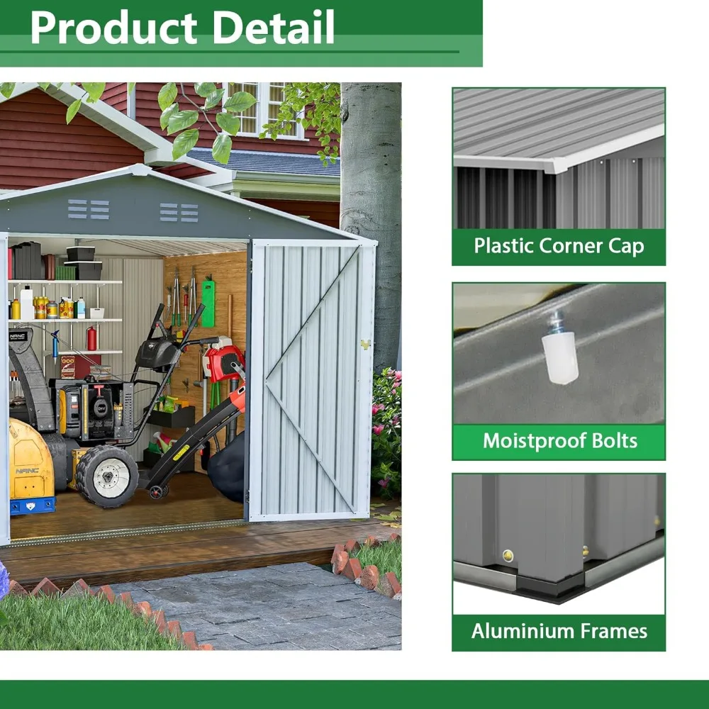 

Shed 6' x 8' Outdoor Storage, Metal Garden Shed, Backyard Storage Shed with Double Lockable Doors,can be Used as Bike shed