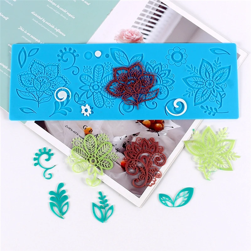 Aomily 2 Styles Flower Lace Mold Cake Border Decoration Tools Fondant Cake Mold Food Grade Silicone Mat Mould Baking Flower Mold