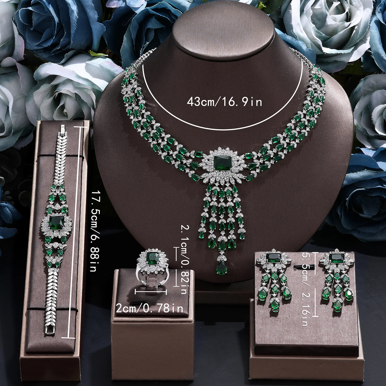 4Pcs Bridal Jewelry Set Full Paved CZ Wedding Party Accessories Women Necklace Earrings Bracelet Ring Party Christmas Gift