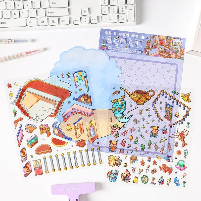 Plus Size Kawaii 3D Sticker Cartoon Pocket Cabin Scene Stacking and Pasting Festival Birthday Gift for Kid Child Student