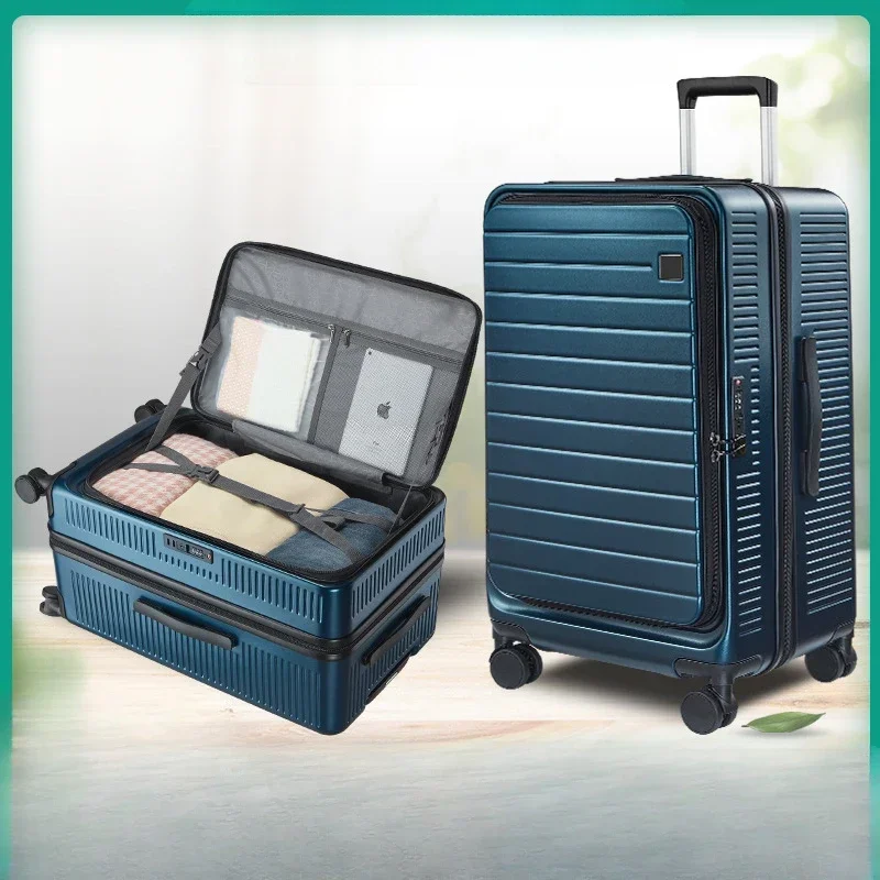 Combination Lock Suitcases and Travel Bags zipper Business Travel Suitcase Open The Lid Before Rolling Luggage Case